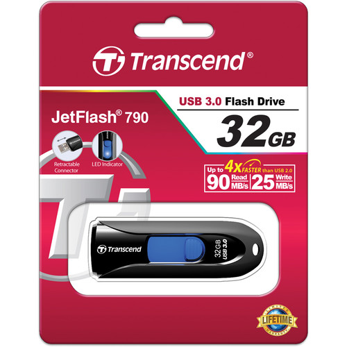 Transcend 32GB JetFlash 790 USB 3.0 Flash Drive (Black)