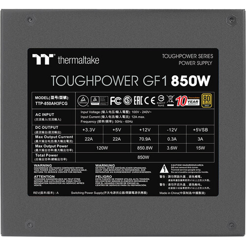 Thermaltake Toughpower GF1 850W 80 PLUS Gold Modular ATX Power Supply