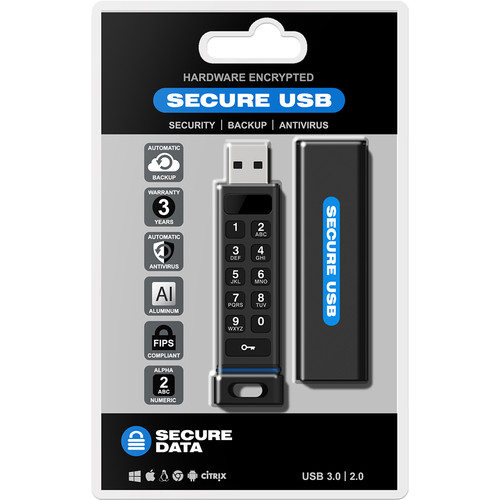 SecureData 16GB SecureUSB KP 256-Bit Encrypted USB 3.0 Flash Drive