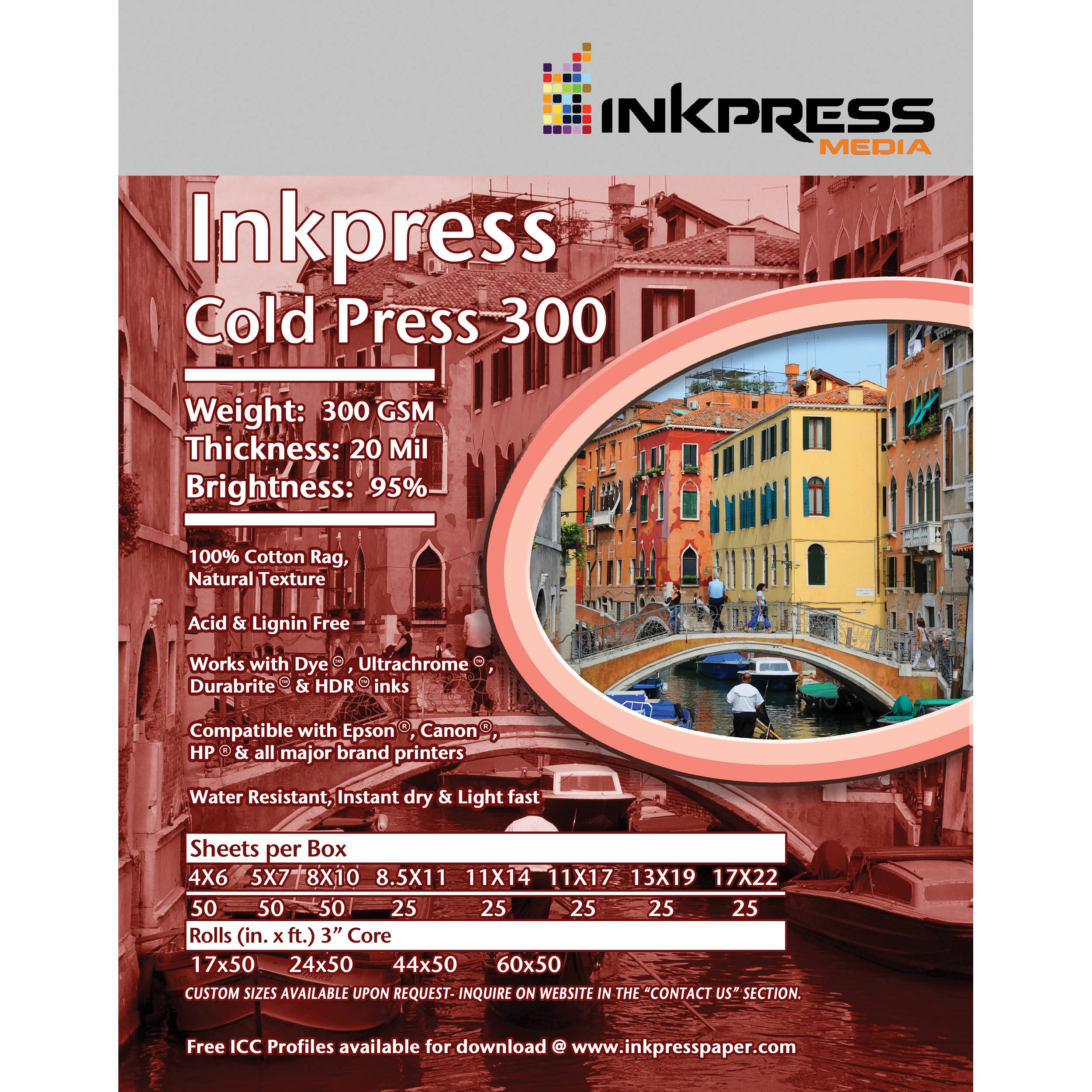 Inkpress Media Cold Press 300 Archival Inkjet Paper (11 x 17", 25 Sheets)