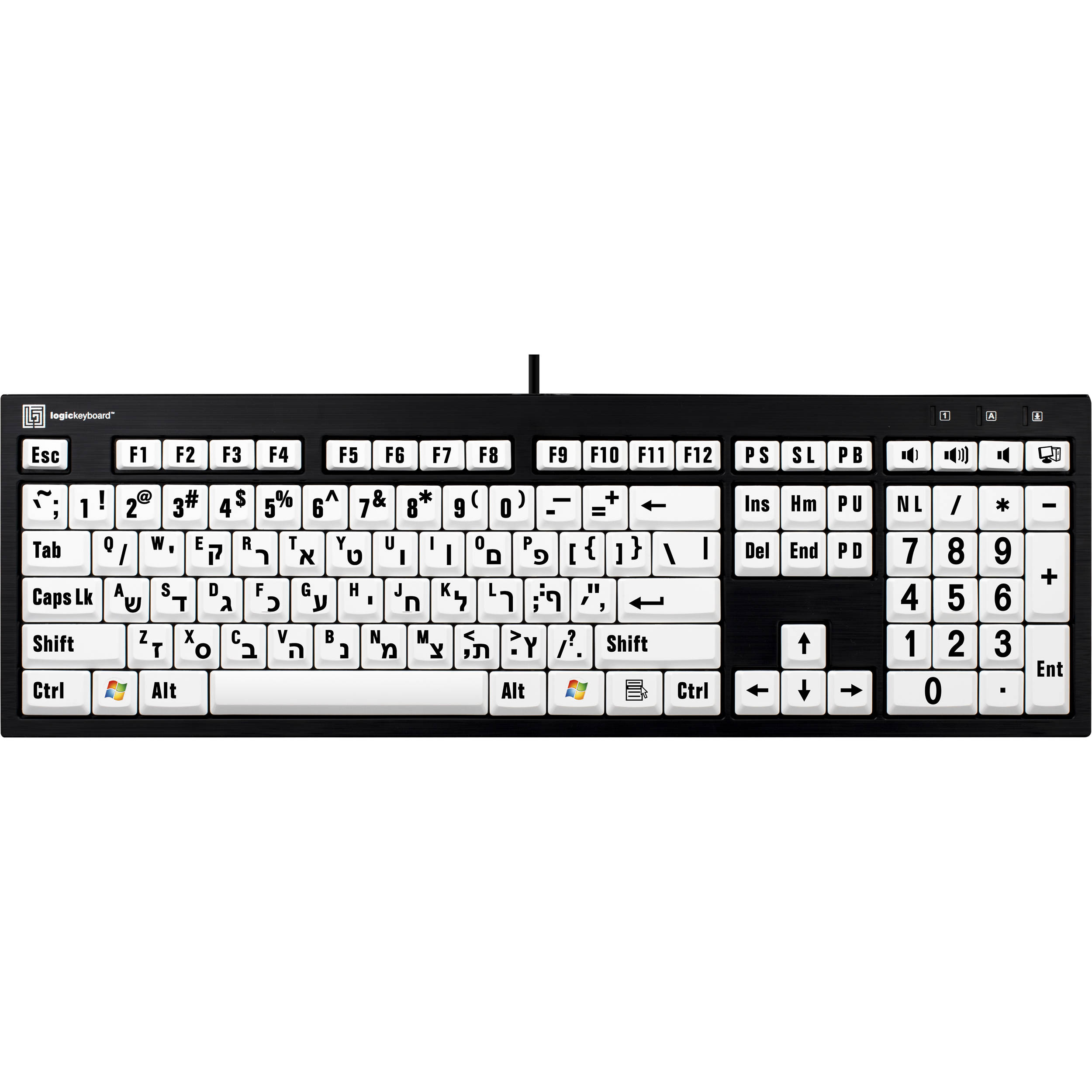 LogicKeyboard XL Print NERO PC Slimline Large Print American English and Hebrew Keyboard (Black On White)