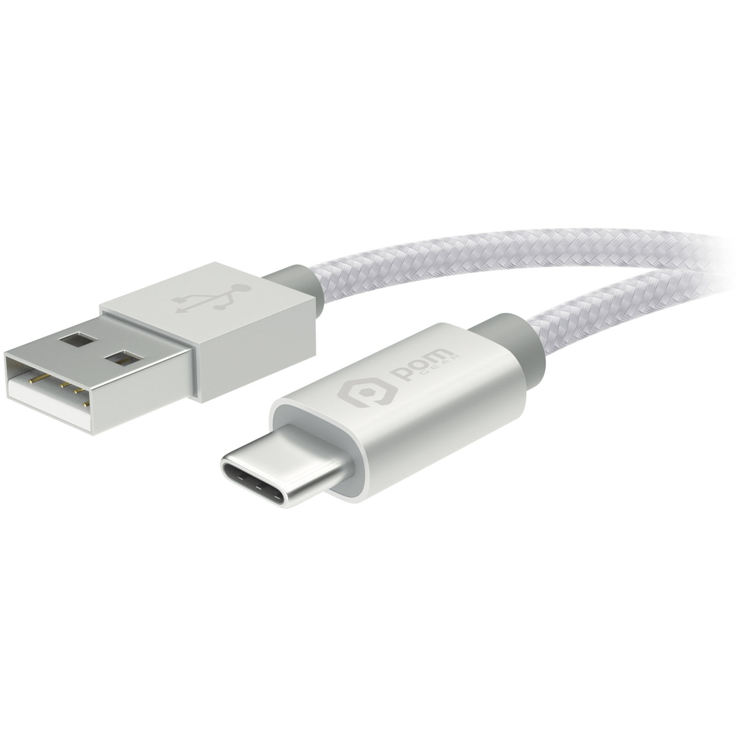 POM GEAR USB Type-C Male to USB Type-A Male Braided Charging Cable (10', Silver)