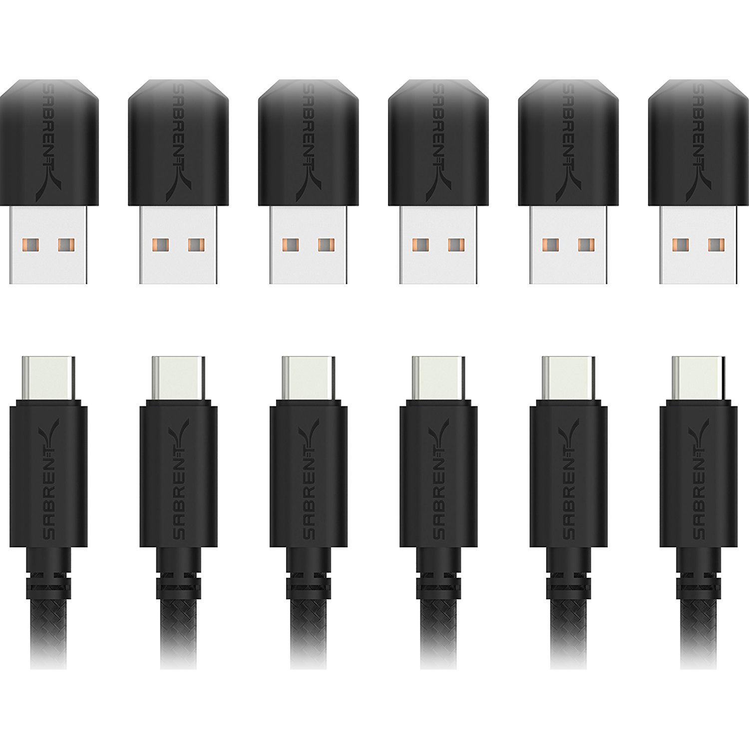 Sabrent USB 2.0 Type-C to USB Type-A Male Sync and Charge Cable (1', Black, 6-Pack)